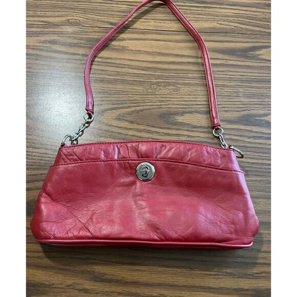 Baggs red leather shoulder bag with silver tone hardware - Picture 1 of 8